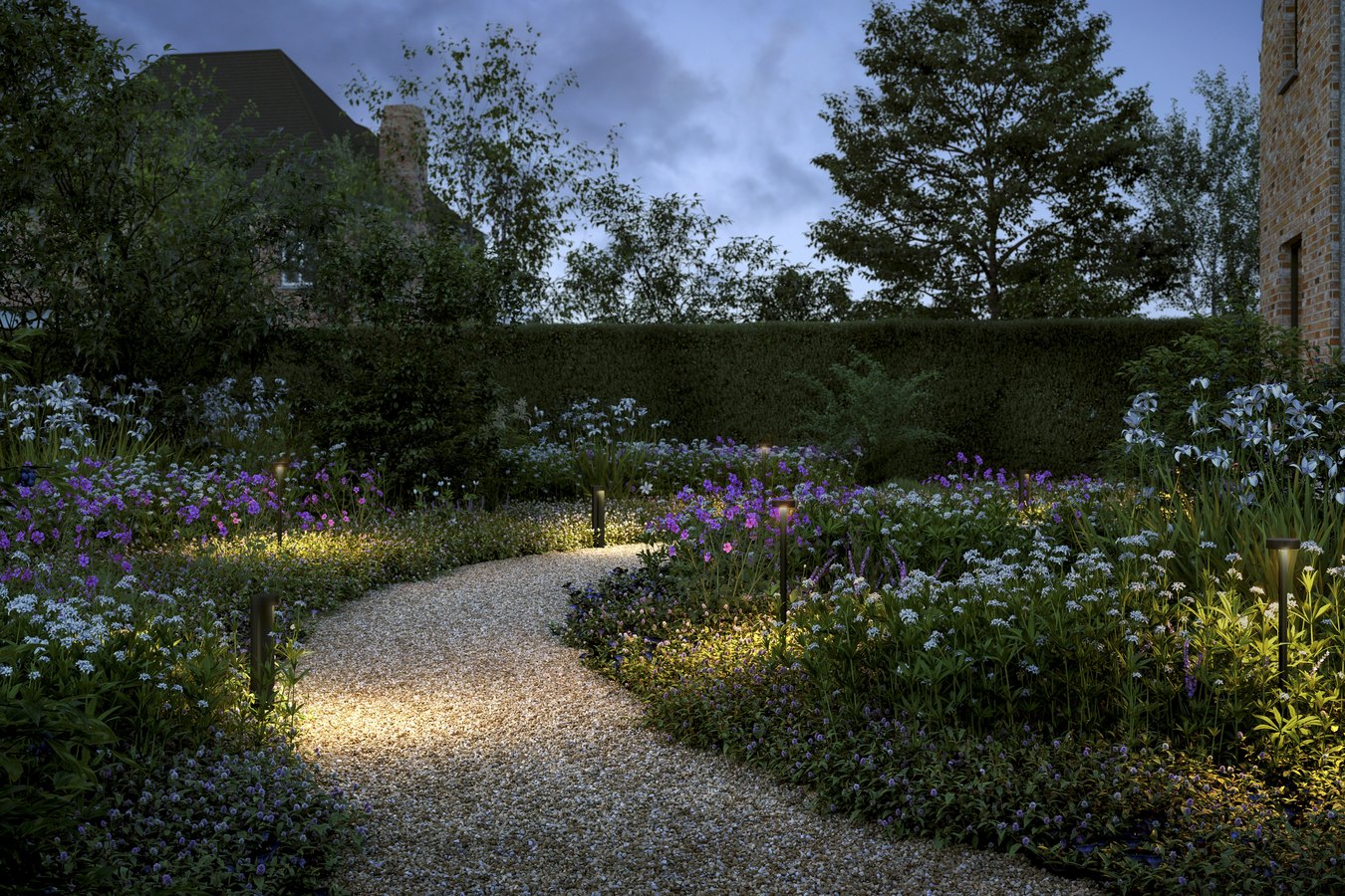 Wever & Ducré GATE ROUND 2.0 tuinlamp buiten in gebruik - sfeerfoto Tuinextra buitenverlichting