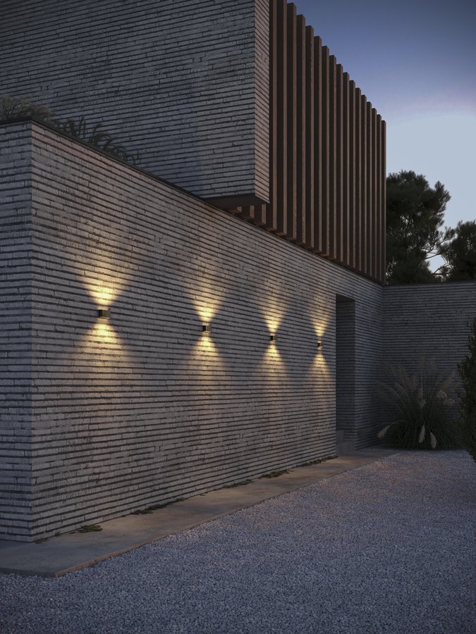 Wever & Ducré KIOSK 2.0 wandlamp buiten in gebruik - sfeerfoto Tuinextra buitenverlichting