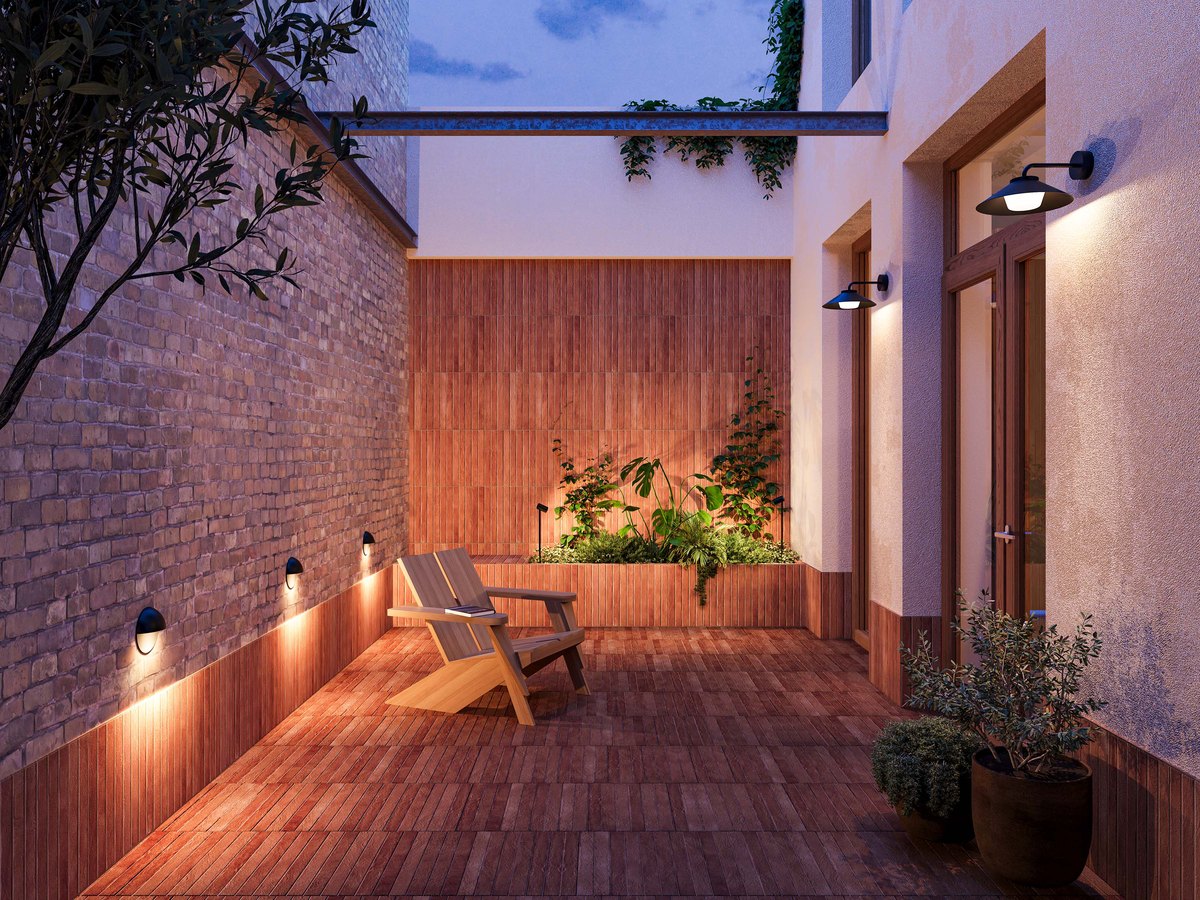 Wever & Ducré PAVIO 1.0 wandlamp buiten in gebruik - sfeerfoto Tuinextra buitenverlichting